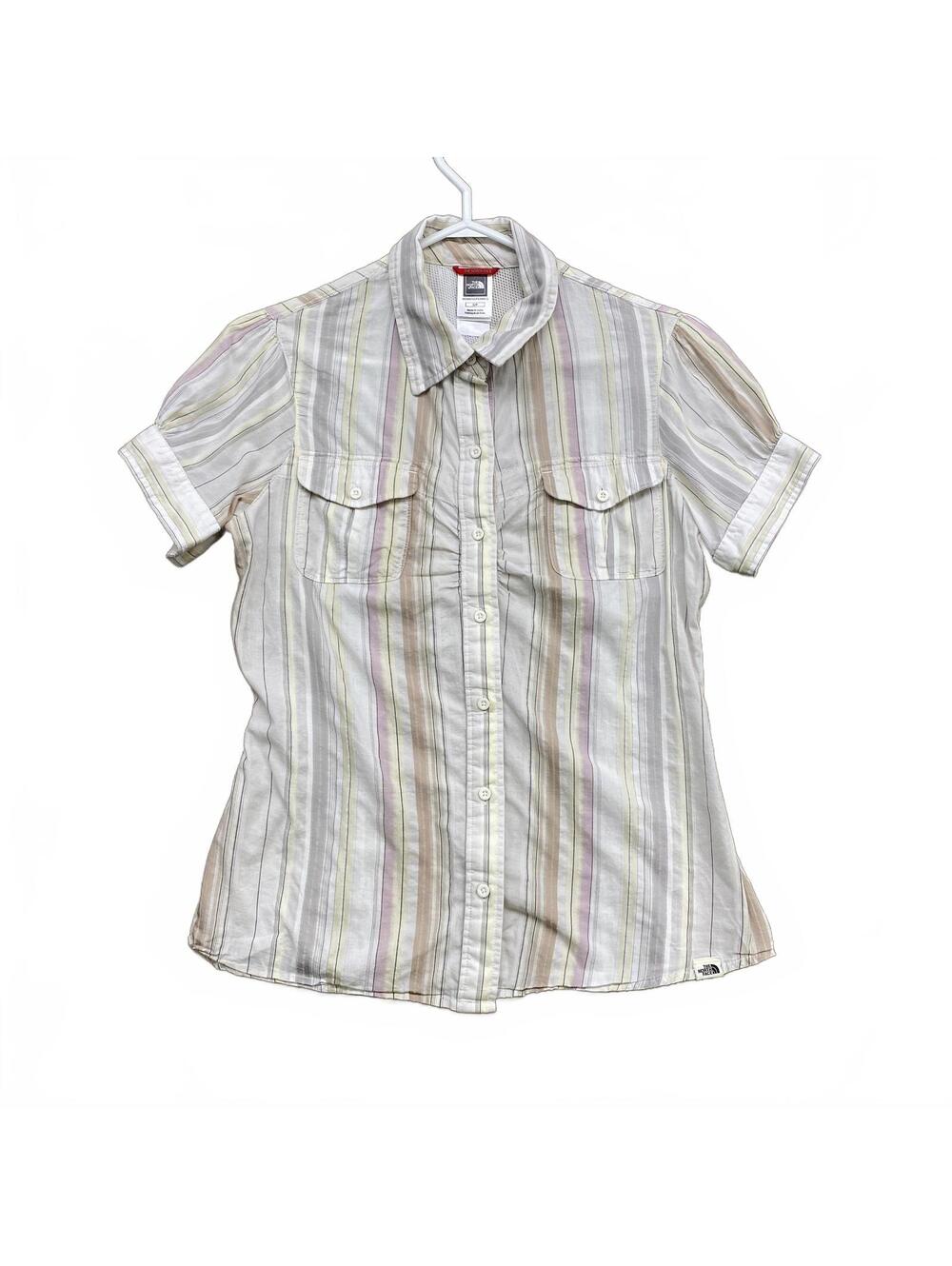 The North Face Women’s S/P Striped Short Sleeve Button Up Shirt Petite Pleated